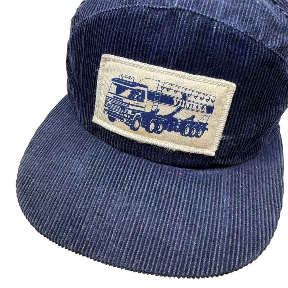 Lansilakki Ky Navy Blue Corduroy 5 Panel Hat Viinikka Trucking Patch Finland - Picture 1 of 9